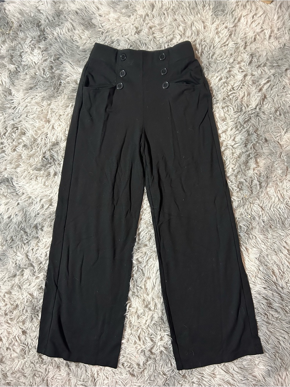 Max Studio Black High-Rise Wide-Leg Pants with Button Detail